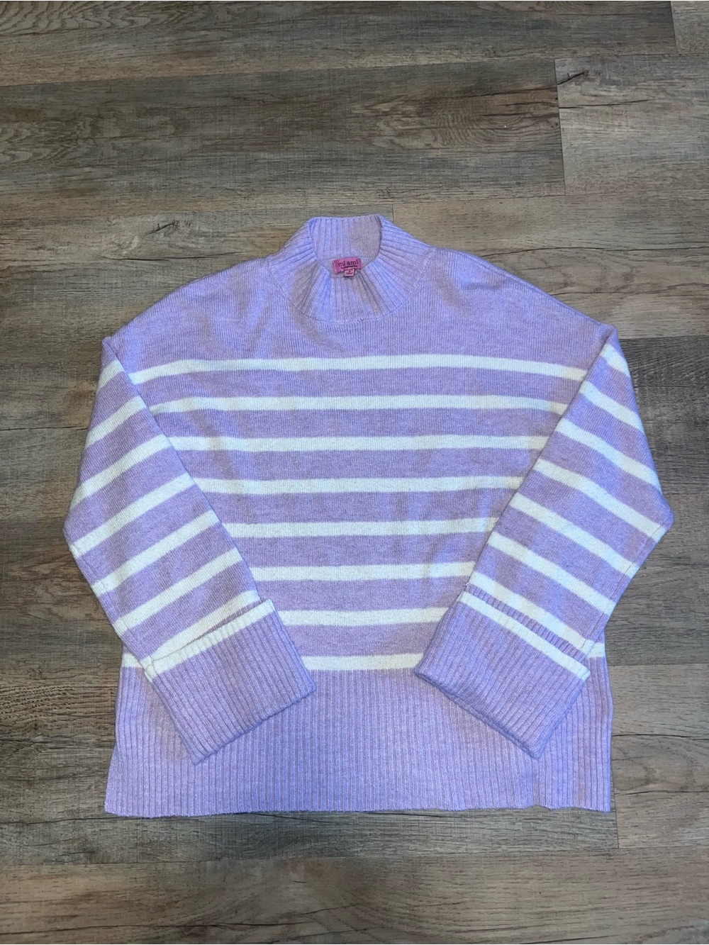 Francesca’s Striped Lavender and White Mock Neck Sweater size S